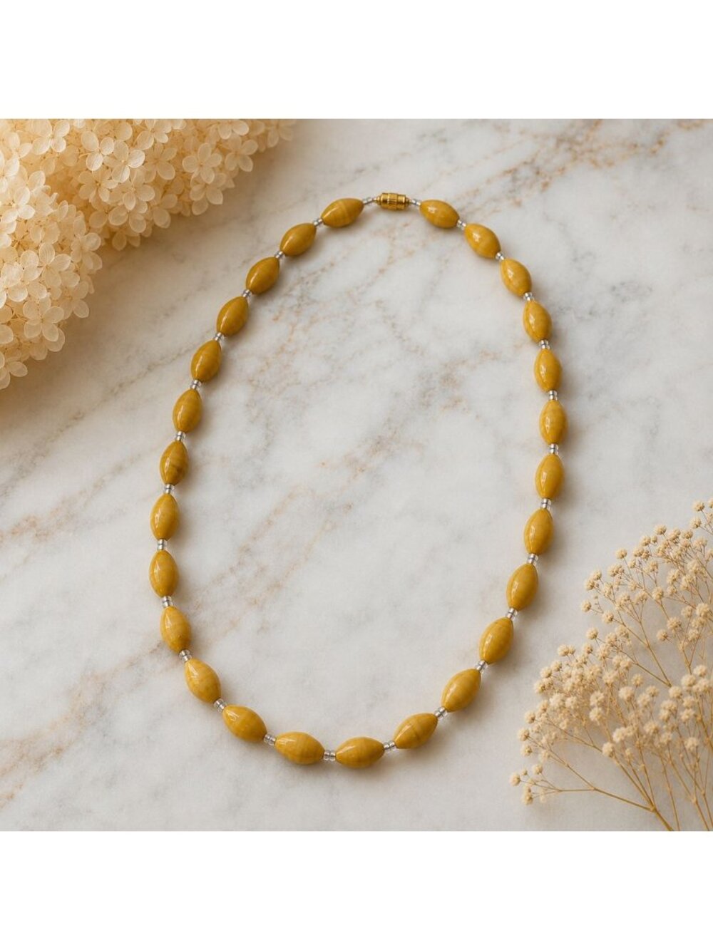 Vintage 1960s Honey Butterscotch Glass Bead Necklace Made in India New Old Stock